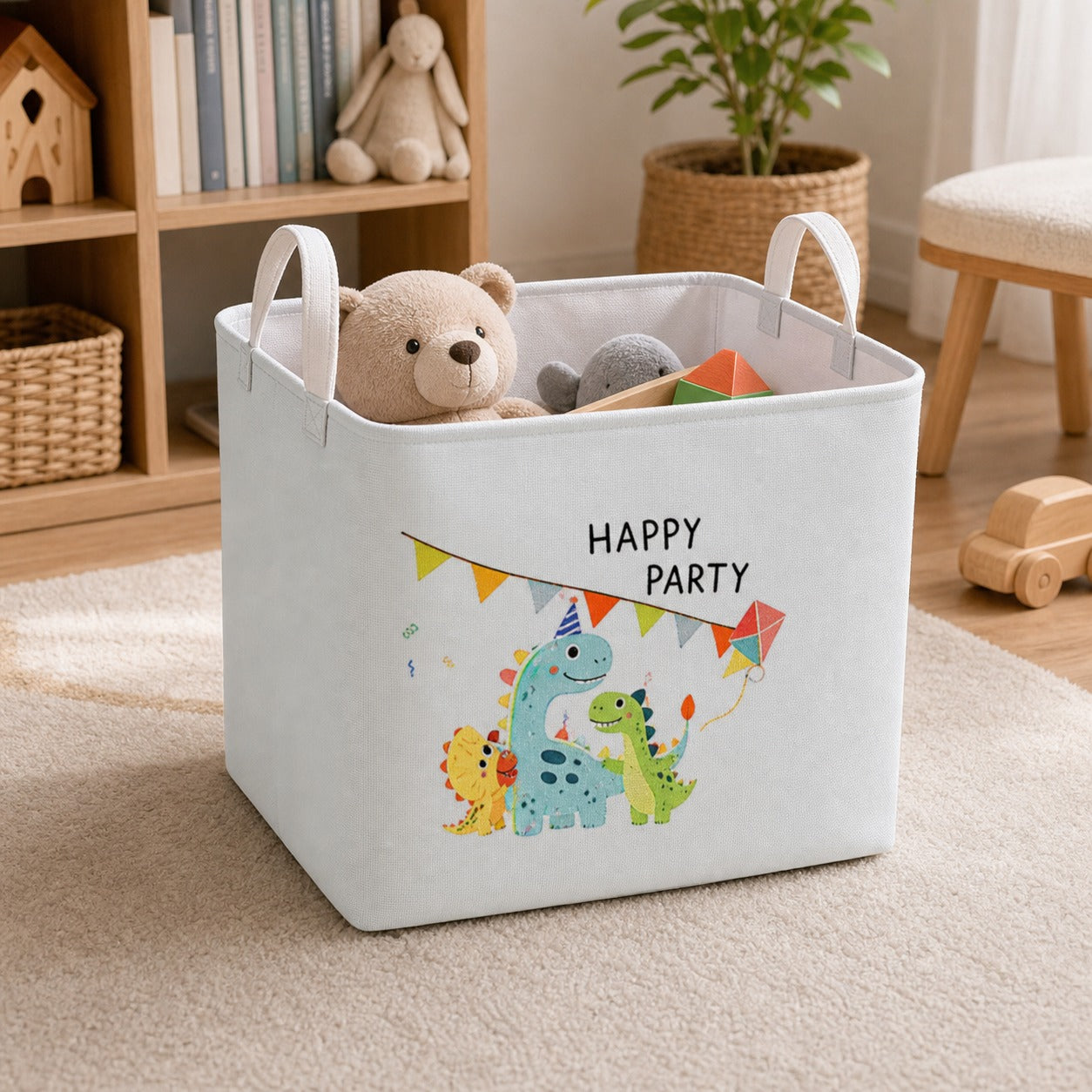 Cozy Haven handled toy storage basket - Dinosaur Square - Medium