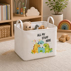 Dinosaur square small handled toy storage basket in a nursery