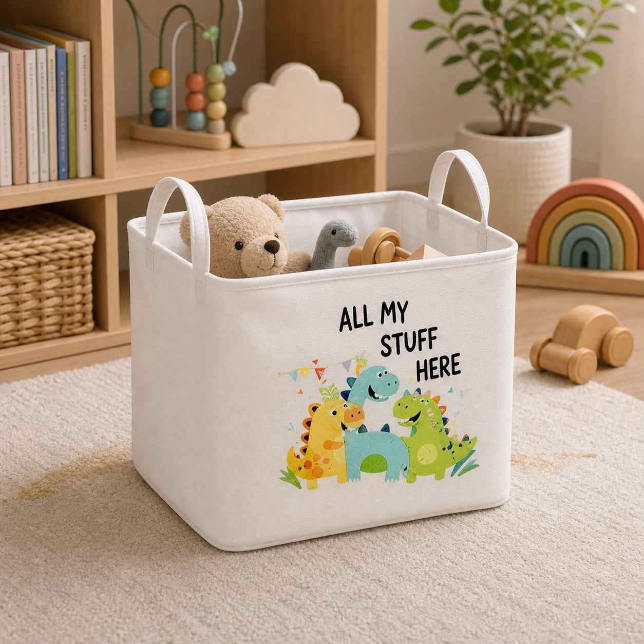 Cozy Haven handled toy storage basket - Dinosaur Square - Small