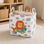 Lion square small handled toy storage basket with nursery toys