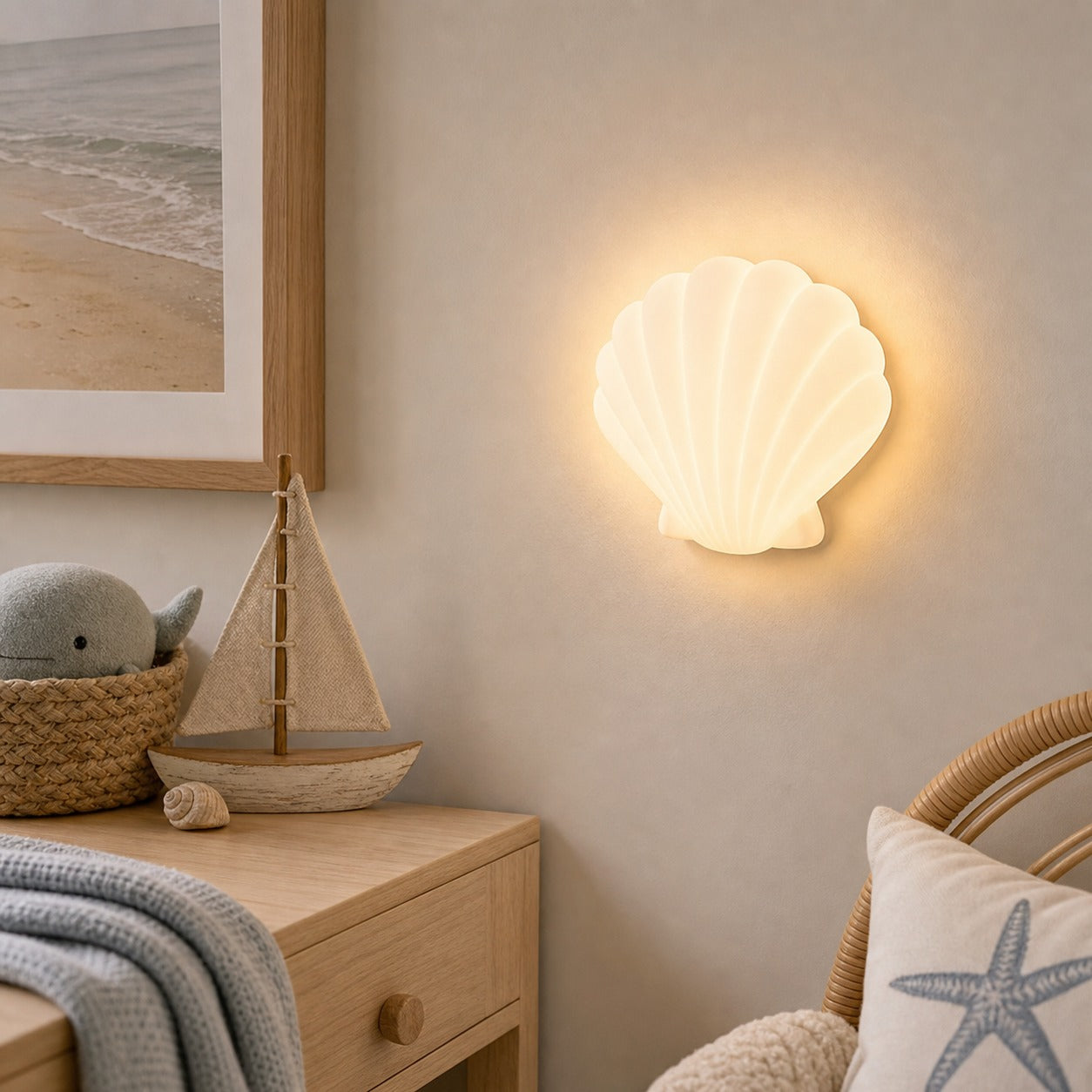 Cozy Haven Nursery Wall Night Light - Cloud, Star, Flower and Shell lifestyle image 5 for Shell / 3-Color Temperature; Shell / Remote Control