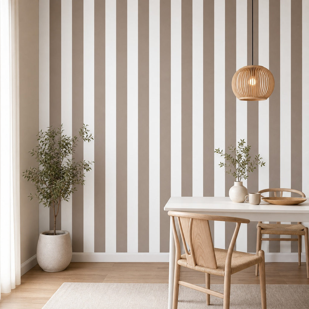 Cozy Haven Stripe Peel and Stick Wall Mural Panels - taupe stripe peel and stick wall mural room view