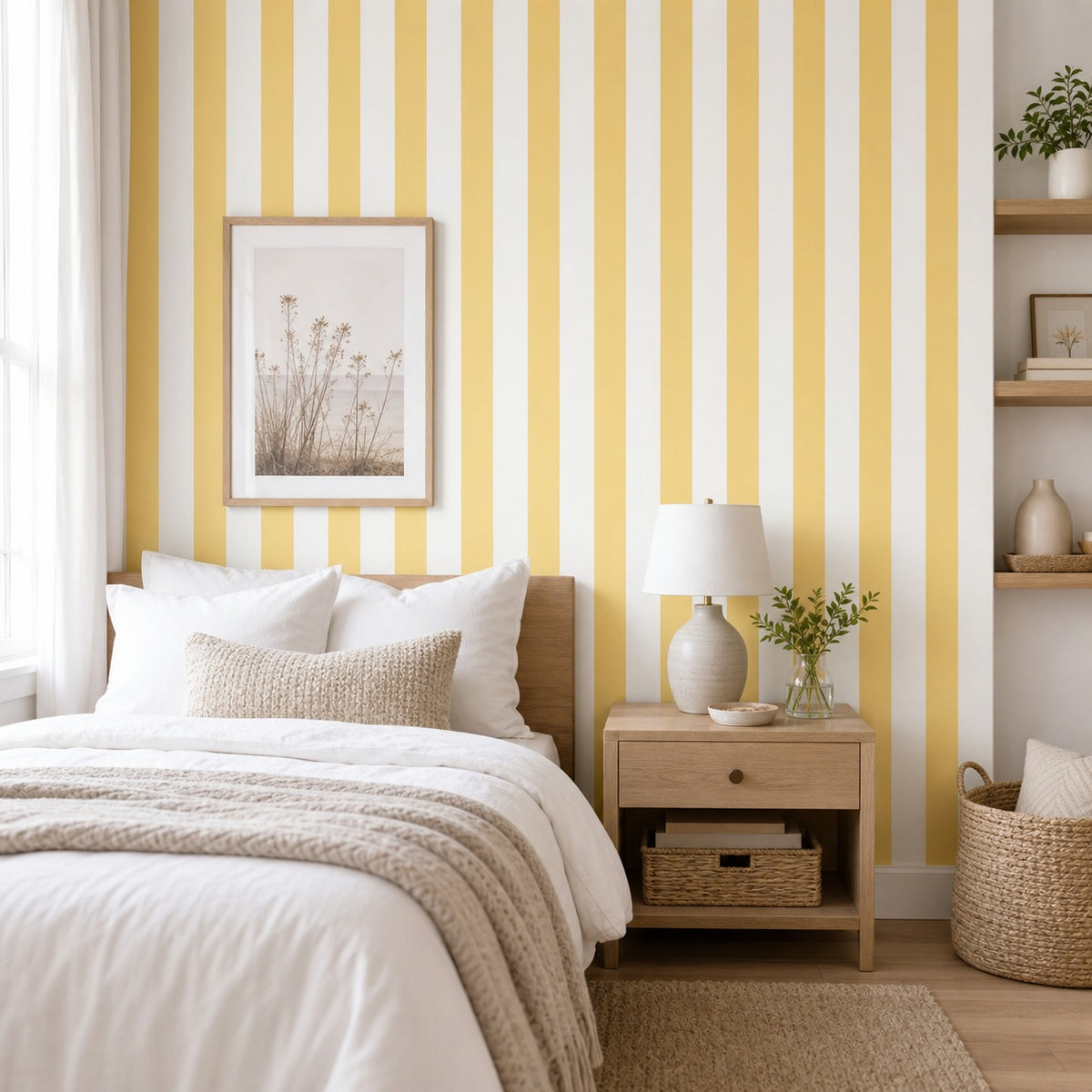 Cozy Haven Stripe Peel and Stick Wall Mural Panels styled in a home setting