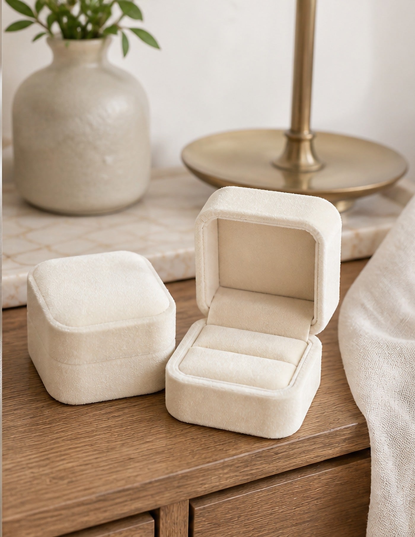 Cozy Haven Cream Velvet Ring Box lifestyle image 3