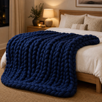 Cozy Haven Chunky Soft Knitted Throw Blanket - Dark Blue