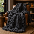 Cozy Haven Chunky Soft Knitted Throw Blanket - Dark Gray