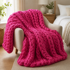 Cozy Haven Chunky Soft Knitted Throw Blanket - Dark Pink