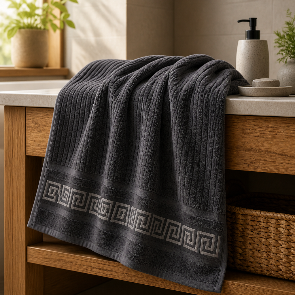 Cozy Haven Ribbed Stonewashed Cotton Bath Towel - Dark Grey