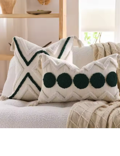 Cozy Haven Fringe Tufted Pillow Cover Set supplier reference Dary green
