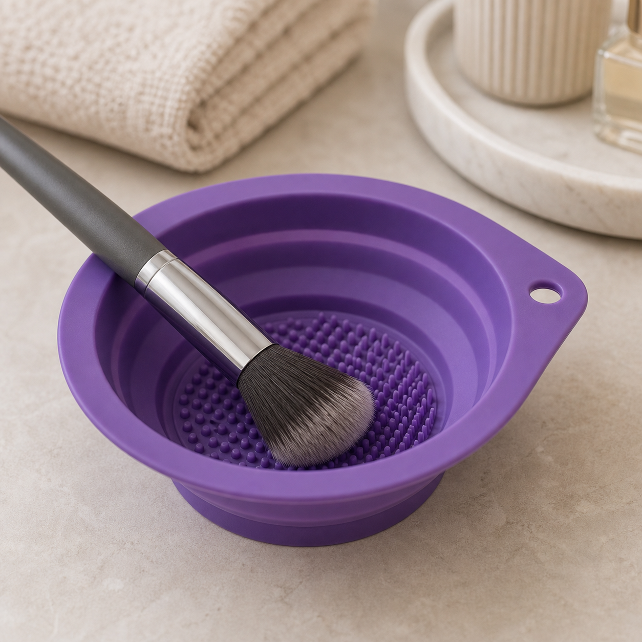Cozy Haven Silicone Makeup Brush Cleaning Bowl - Deep Purple Silicone Makeup Brush Cleaning Bowl lifestyle image 2