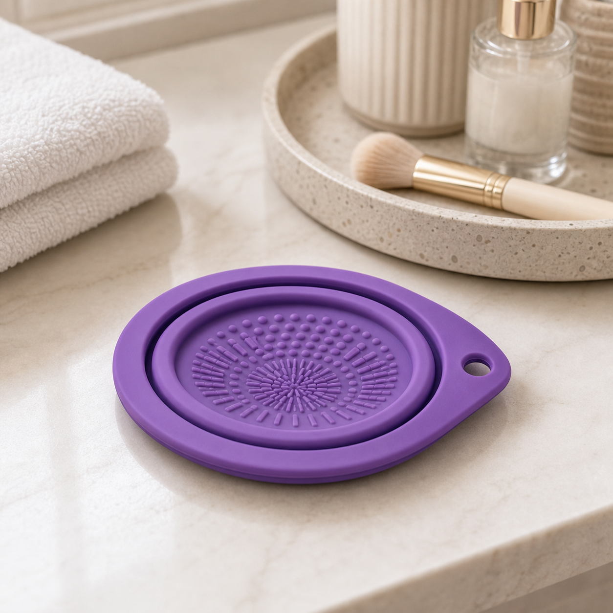 Cozy Haven Silicone Makeup Brush Cleaning Bowl - Deep Purple Silicone Makeup Brush Cleaning Bowl lifestyle image 3