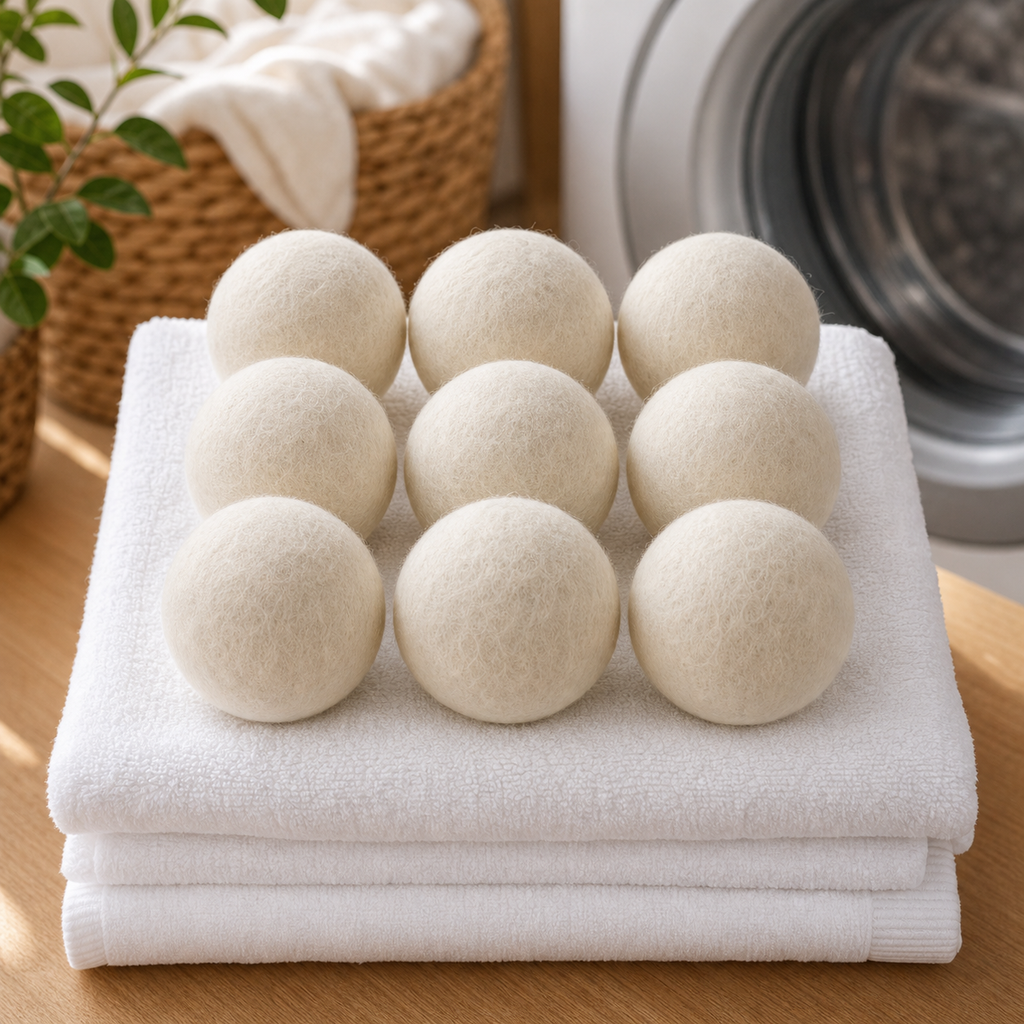 Cozy Haven Natural Wool Dryer Balls - 9 piece set lifestyle