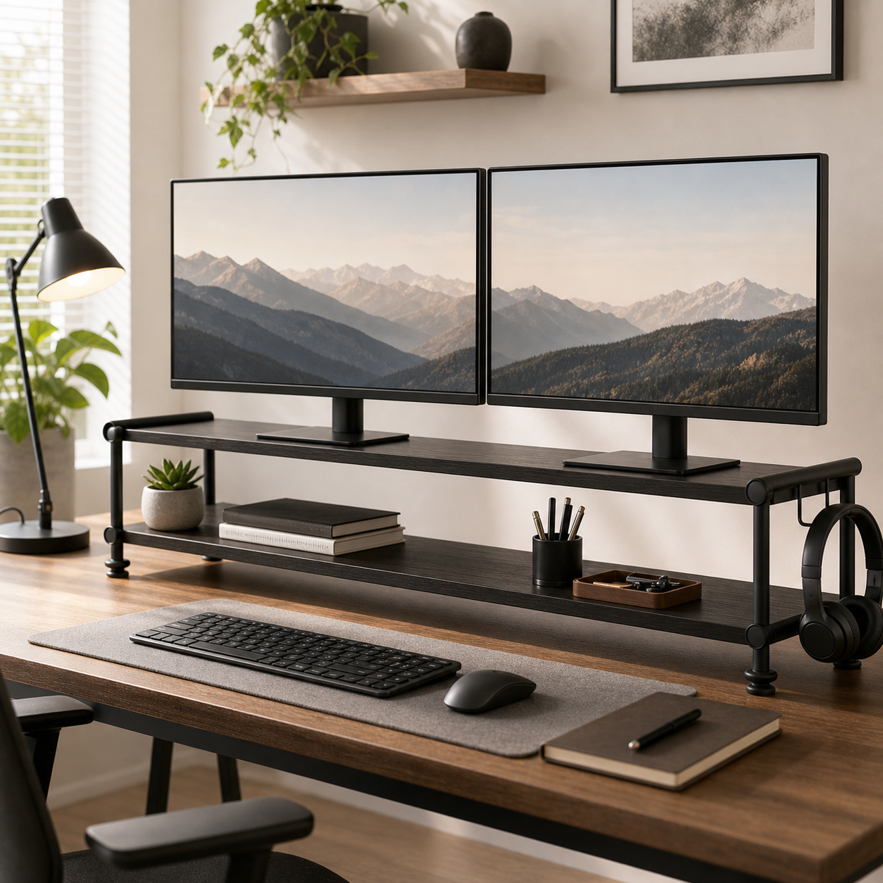 Cozy Haven Dual-Monitor Monitor Riser Shelf lifestyle image 1