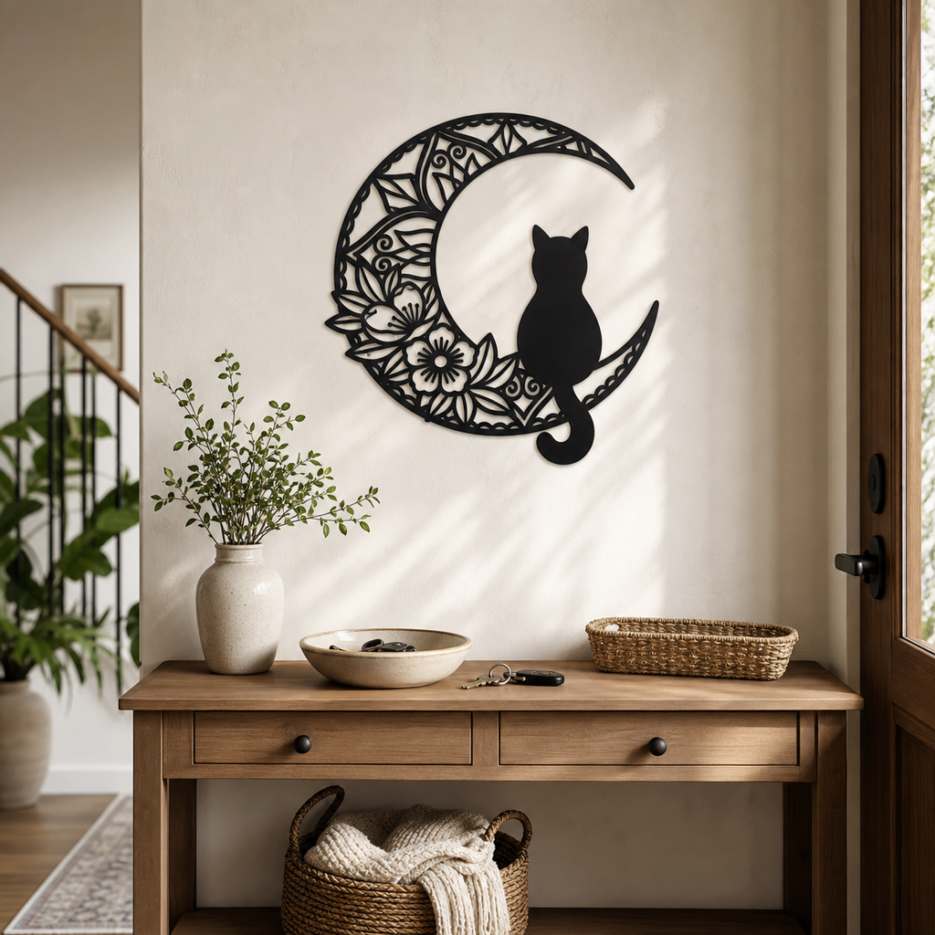 Cozy Haven Black Cat Moon Metal Wall Decor - Black Cat Moon Wall Decor