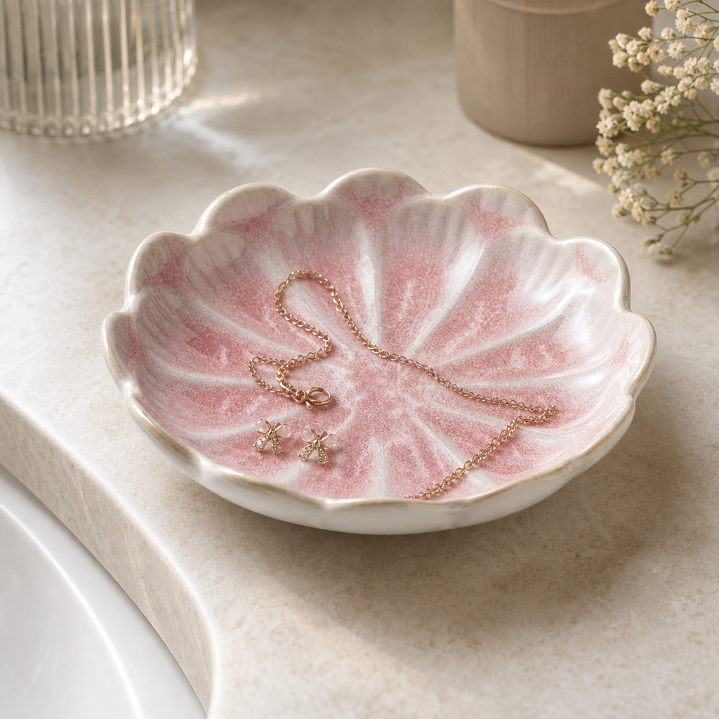 Cozy Haven Pink Lotus Jewelry Tray angle view