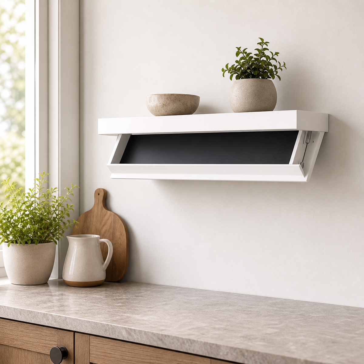 Cozy Haven Wall-Mounted Hidden Drawer Shelf Collection styled in a home setting