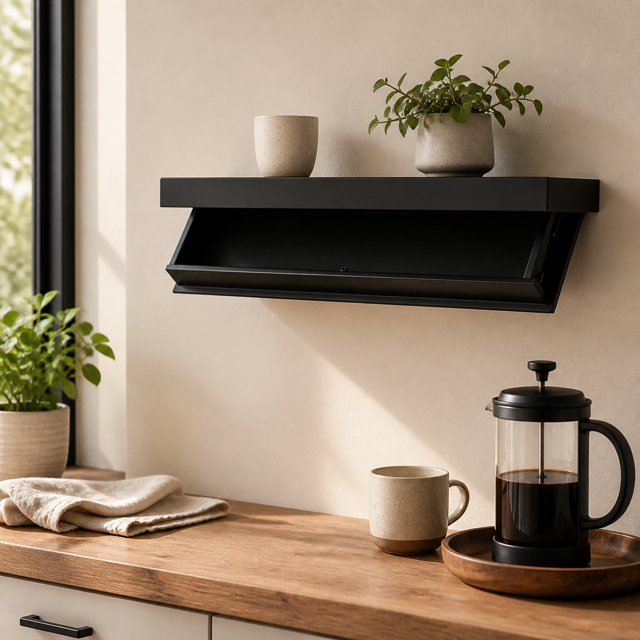 Cozy Haven Wall-Mounted Hidden Drawer Shelf Collection - Black