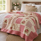 Cozy Haven Floral Quilted Throw Blanket - Red color