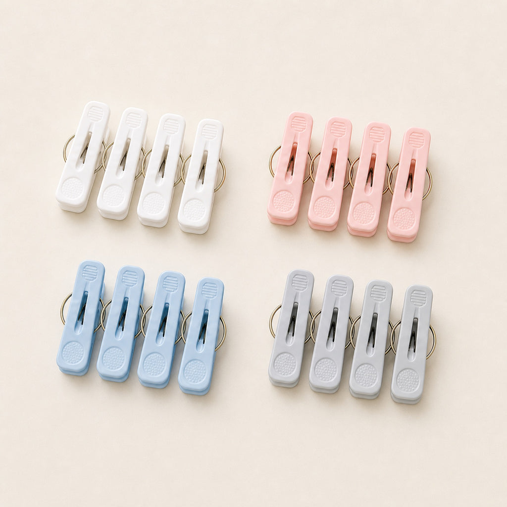 Cozy Haven Mixed Color Laundry Clips - mixed color laundry clips 16-piece set grouped flat lay