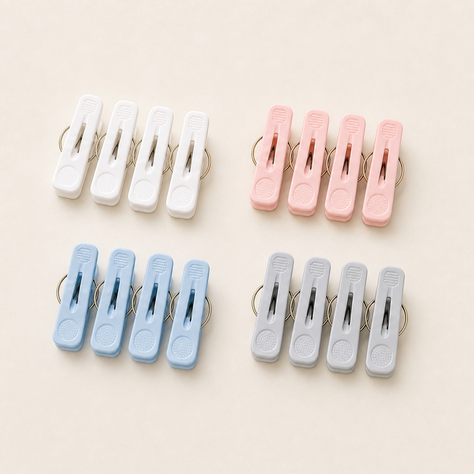 Cozy Haven Mixed Color Laundry Clips - mixed color laundry clips 16-piece set grouped flat lay