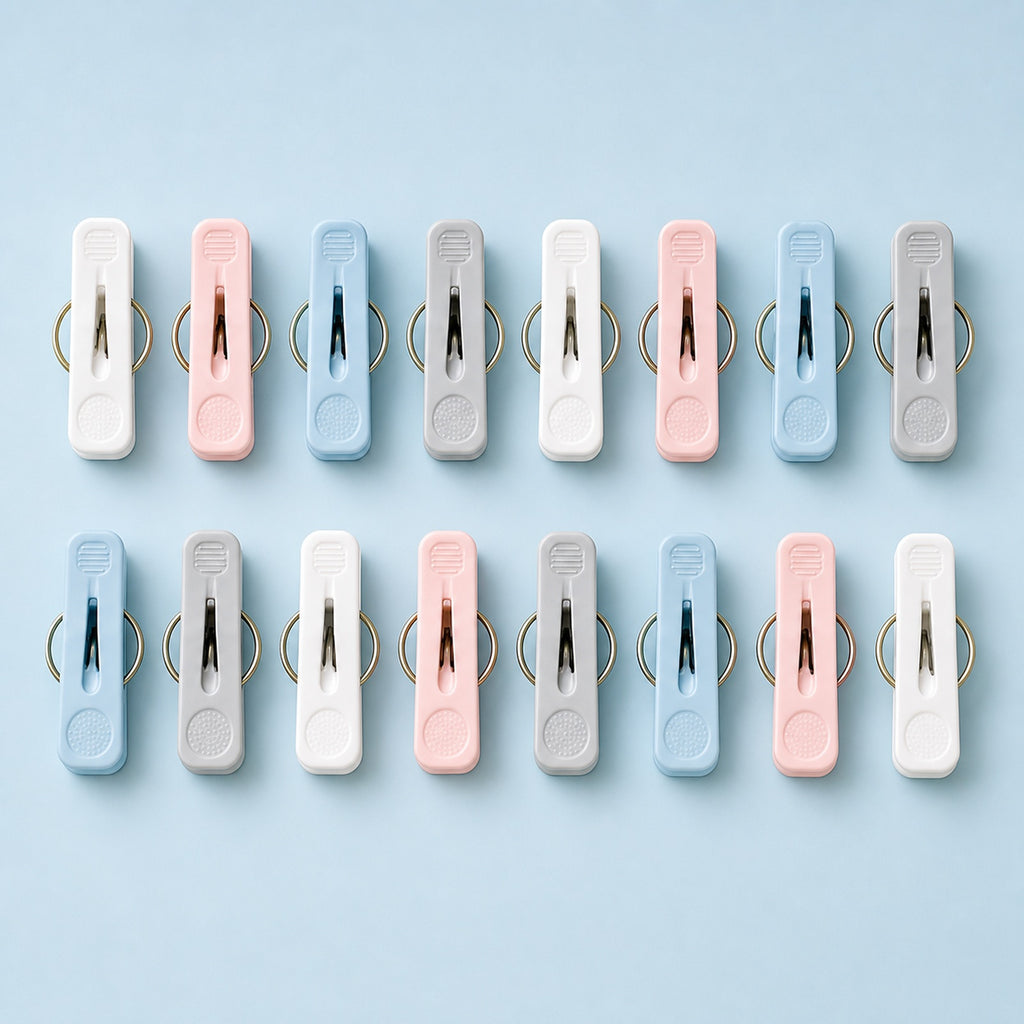 Cozy Haven Mixed Color Laundry Clips - mixed color laundry clips 16-piece set blue background flat lay