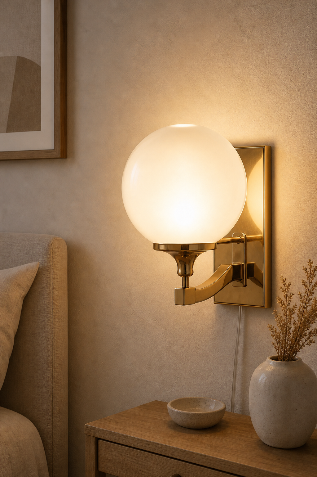 Cozy Haven Glass Globe Plug In Wall Sconce lifestyle image 2