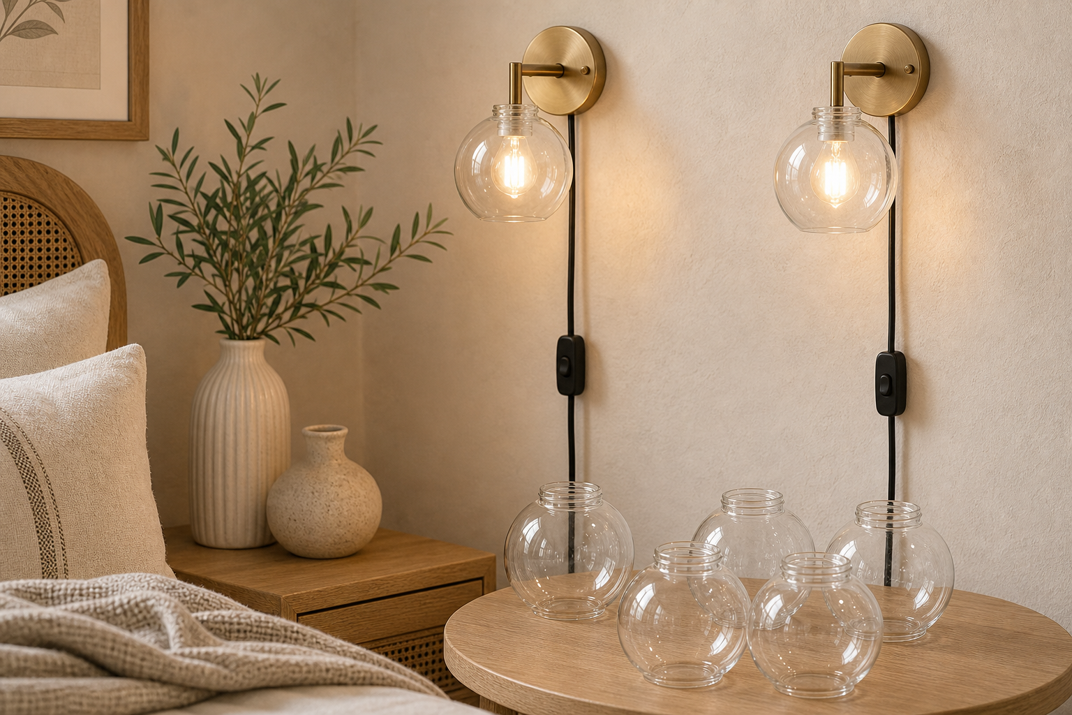 Cozy Haven Glass Globe Plug In Wall Sconce lifestyle image 9