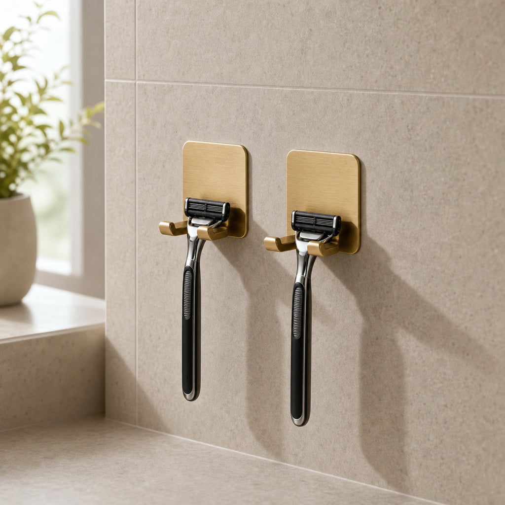 Cozy Haven Adhesive Razor Holder bathroom lifestyle - Gold Razor Holders / 2 Pieces