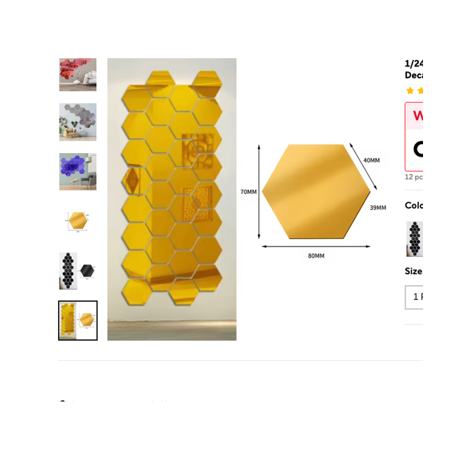Cozy Haven Hexagon Mirror Wall Tiles Set - 12 Pack Geometric Acrylic Reflective Decor Stickers - Living Room & Bedroom supplier exact visual Gold