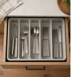 Cozy Haven Gray Cutlery Drawer Organizer styled kitchen view 1