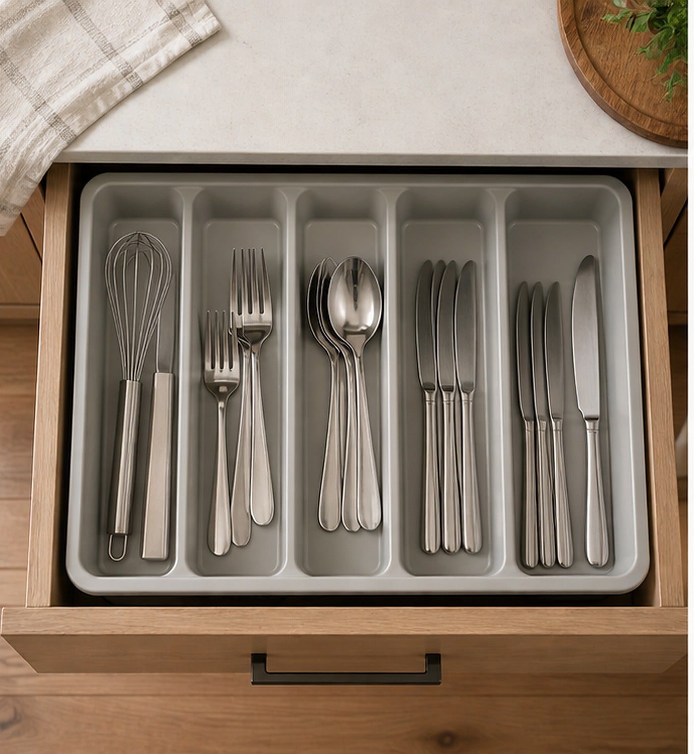Cozy Haven Gray Cutlery Drawer Organizer lifestyle image 1