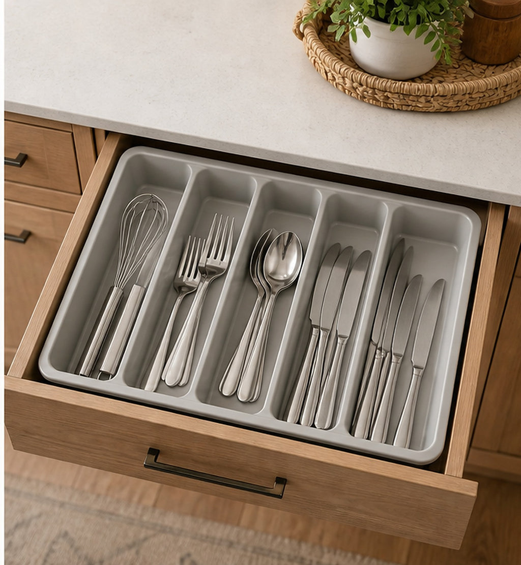 Cozy Haven Gray Cutlery Drawer Organizer lifestyle image 3