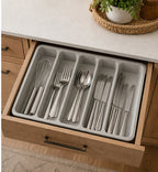 Cozy Haven Gray Cutlery Drawer Organizer styled kitchen view 3