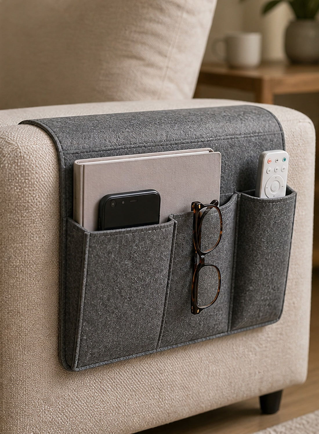 Dark Gray Felt Bedside Pocket Organizer
