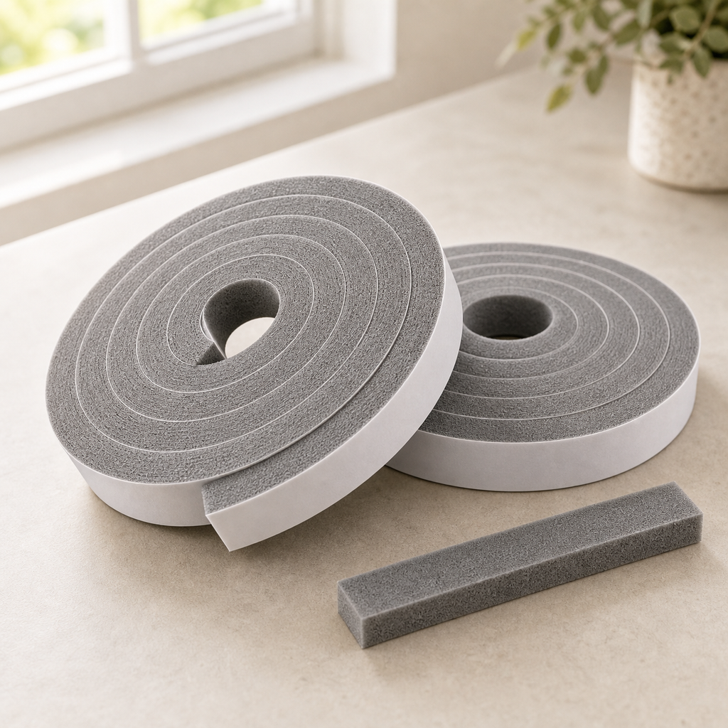 Cozy Haven Foam Window Seal Tape - grey foam seal tape roll detail