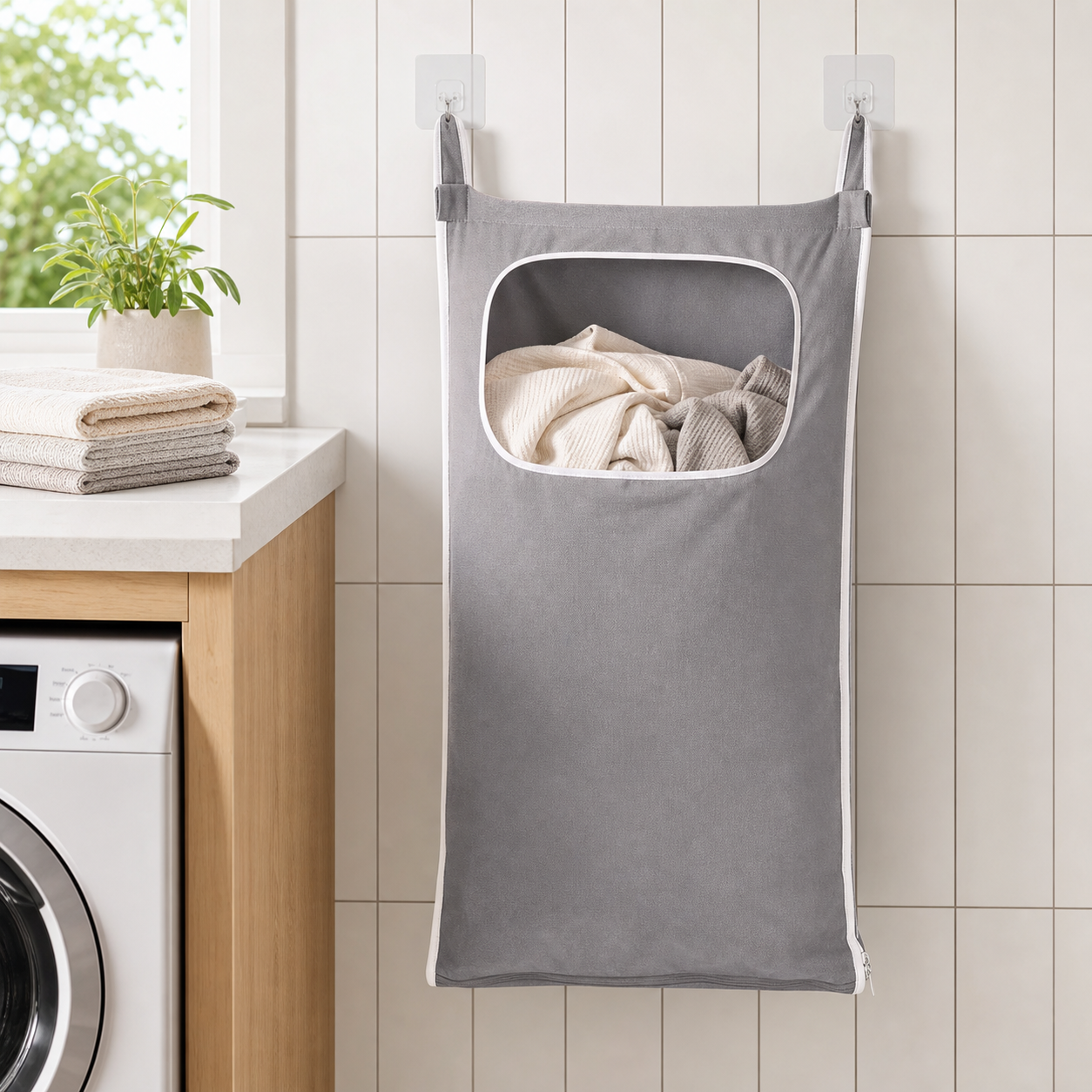 Cozy Haven Wall-Hanging Laundry Bag Organizer - Gray Wall-Hanging Laundry Bag Organizer lifestyle image 1