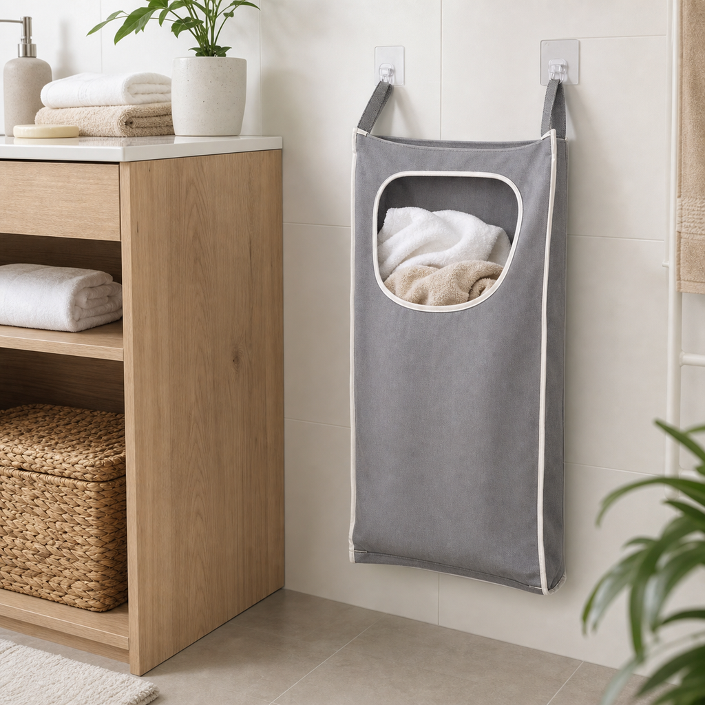 Cozy Haven Wall-Hanging Laundry Bag Organizer - Gray Wall-Hanging Laundry Bag Organizer lifestyle image 2