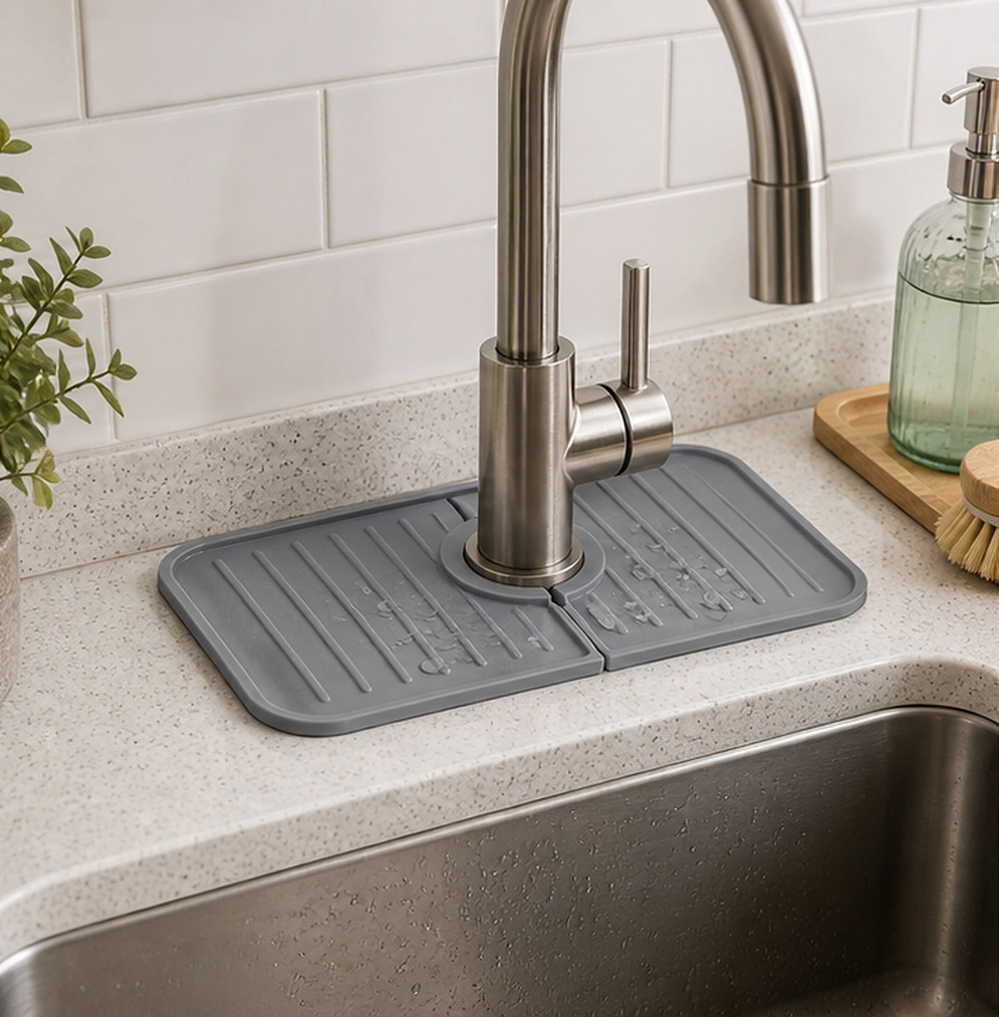 Cozy Haven Gray Silicone Faucet Drip Mat lifestyle image 1