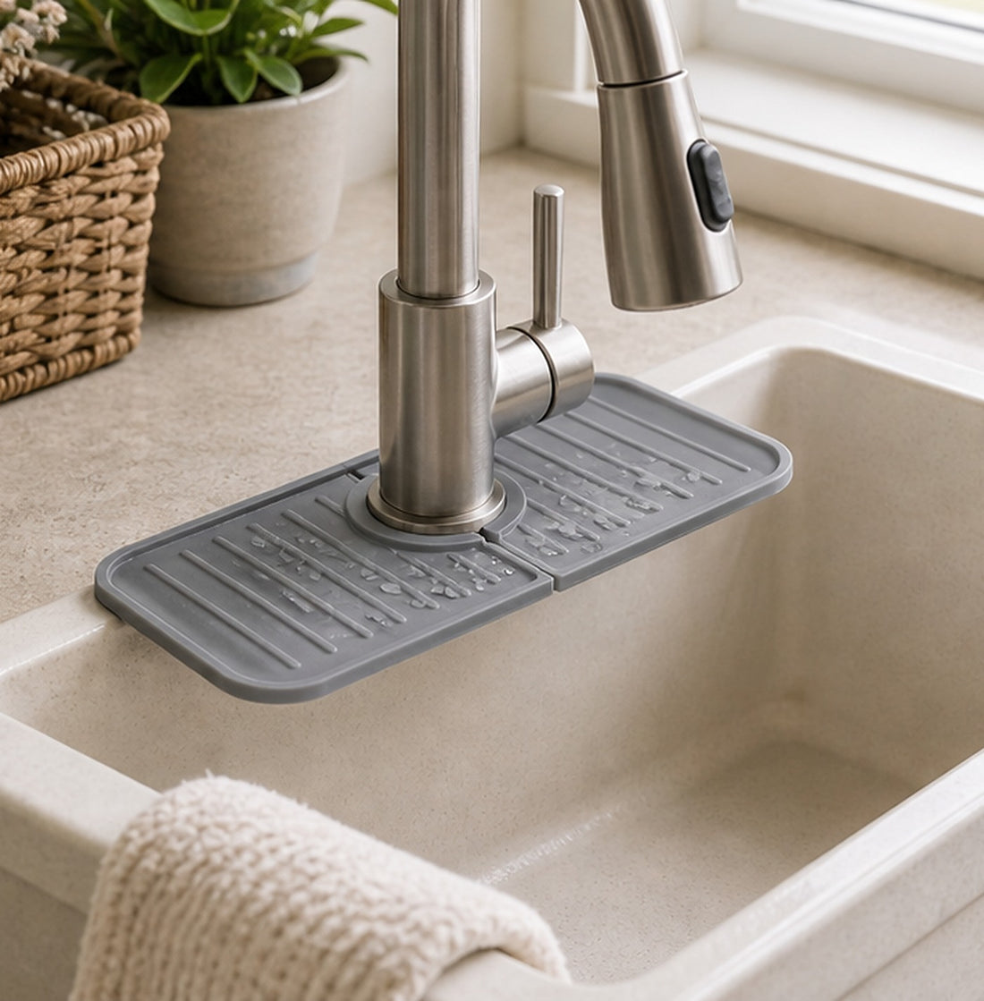 Gray Silicone Faucet Drip Mat