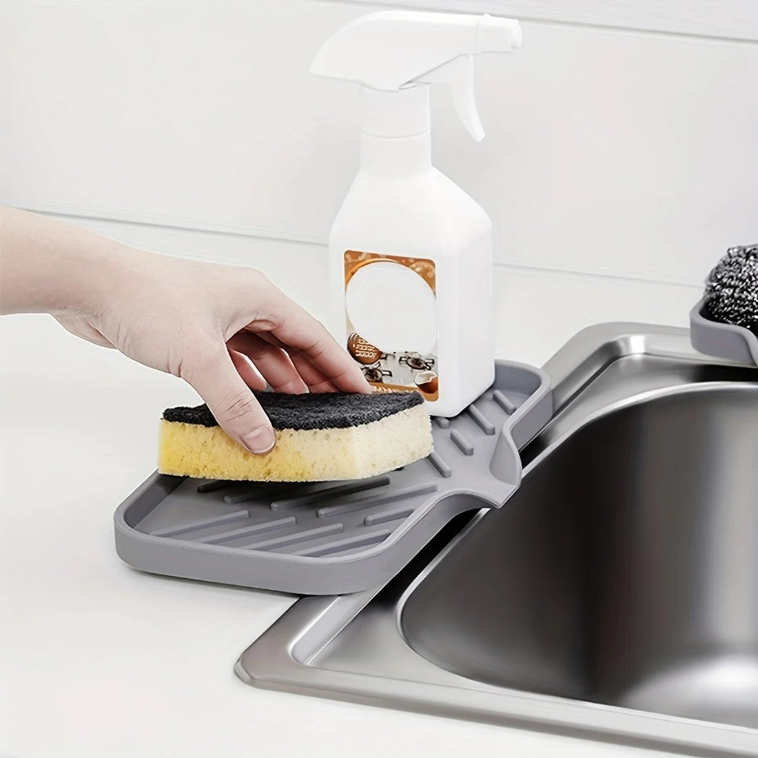 Gray Sink Caddy Drain Tray