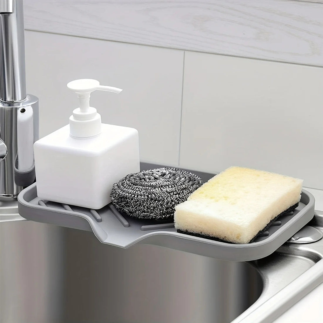 Gray Sink Caddy Drain Tray