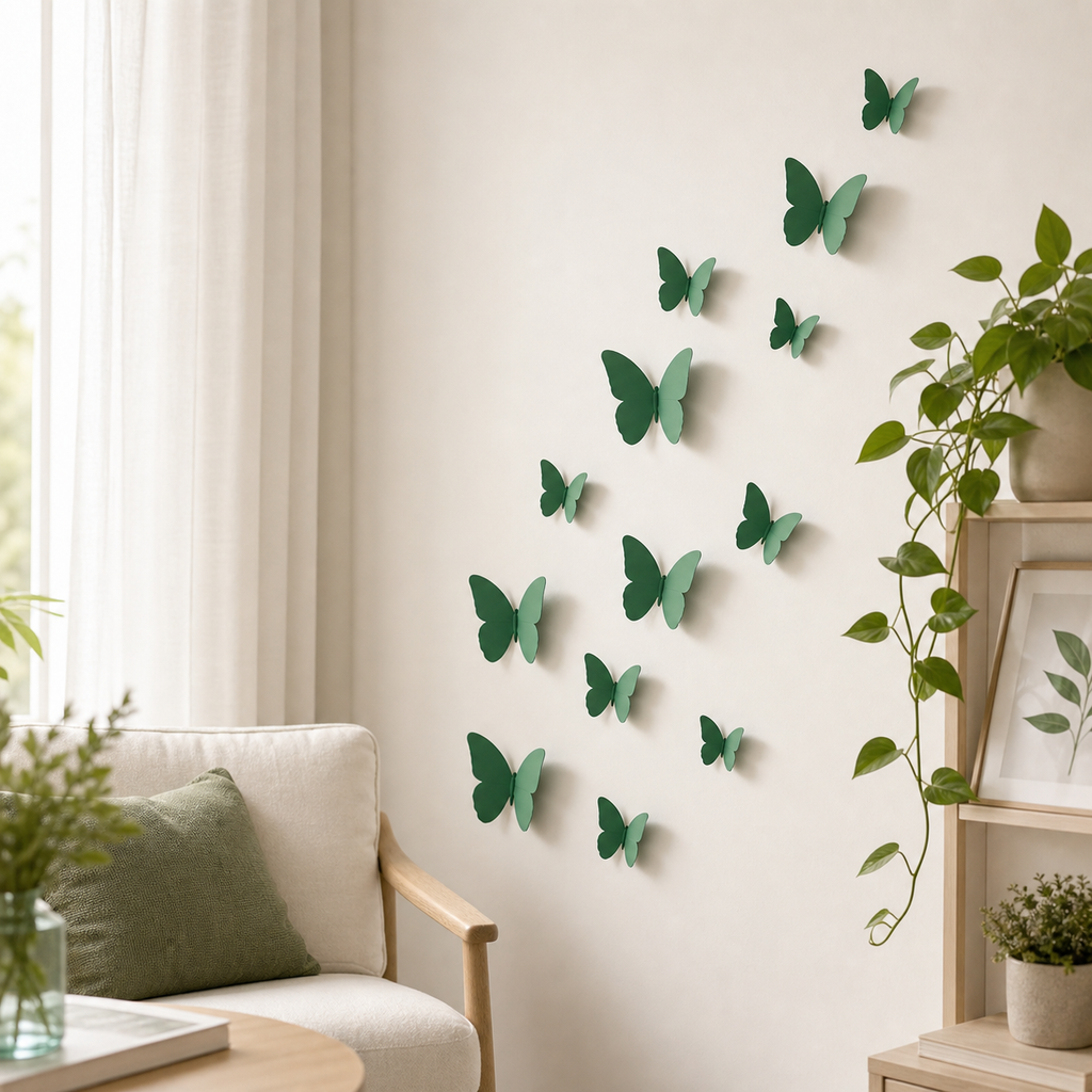 Cozy Haven 12-Piece 3D Butterfly Wall Sticker Set styled wall view 3
