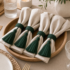 Cozy Haven Tassel Napkin Rings - 4 Piece Set - blackish green tassel napkin rings 4-piece set
