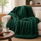 Cozy Haven Chunky Soft Knitted Throw Blanket - Green