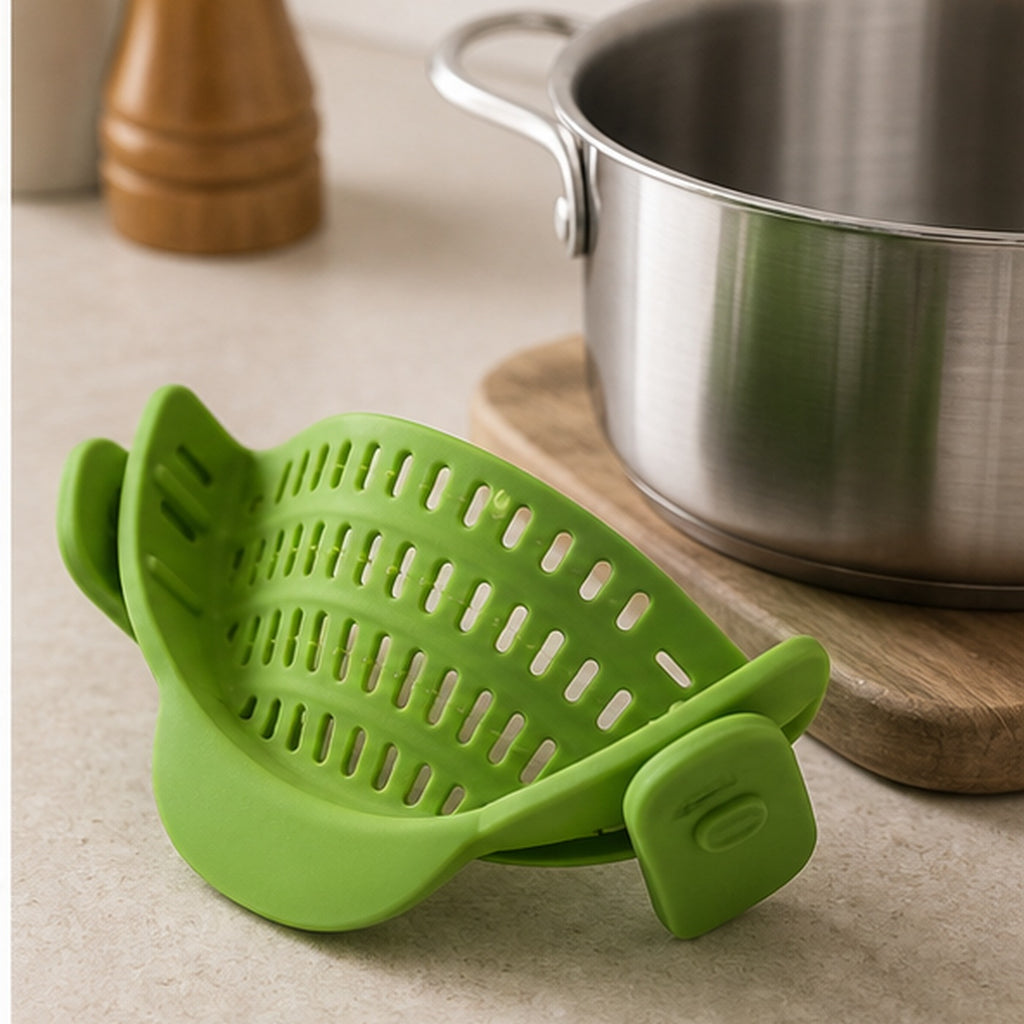 Cozy Haven Green Clip-On Silicone Pot Strainer lifestyle image 3