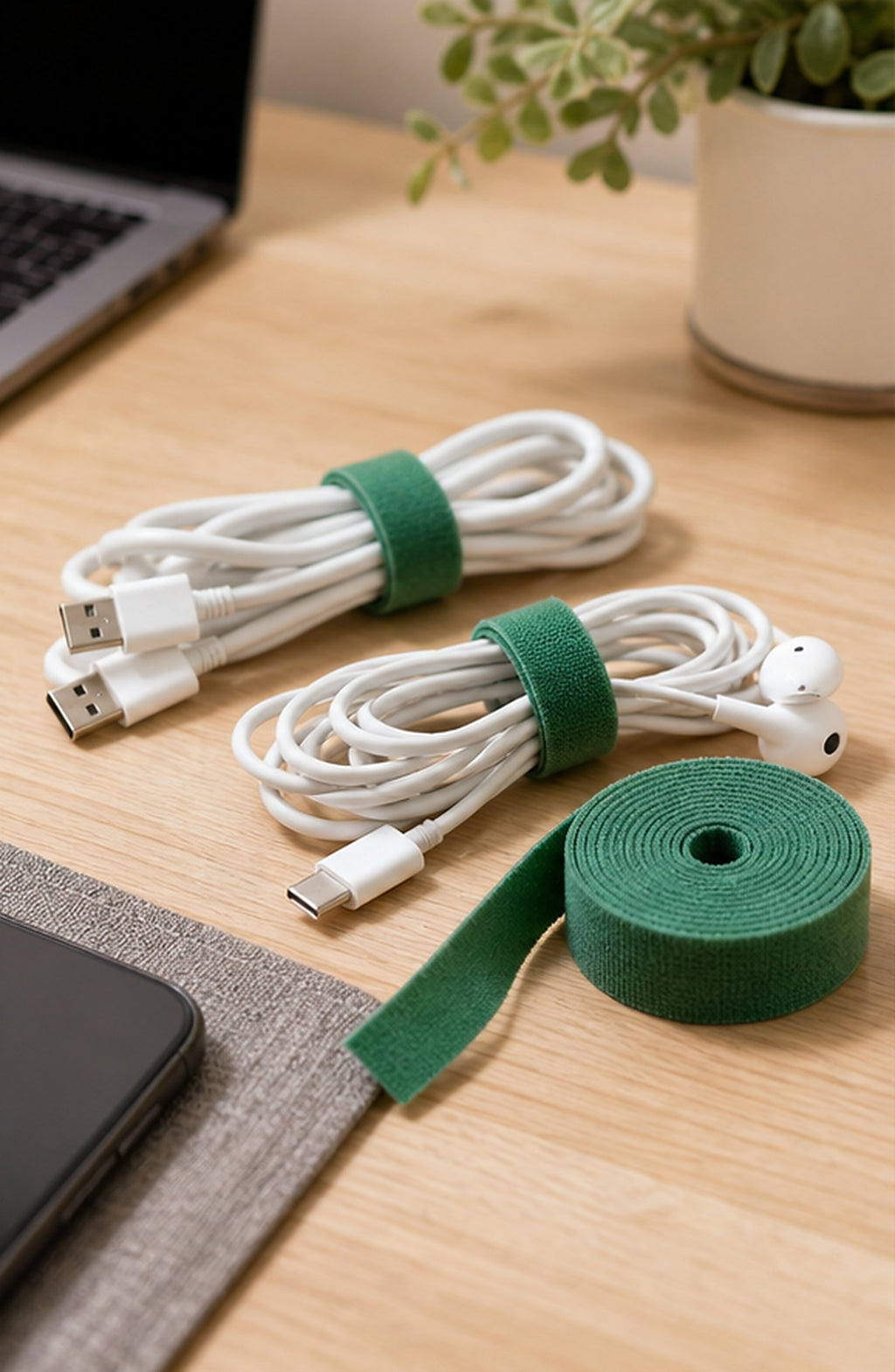 Cozy Haven Green Reusable Cable Tie Roll lifestyle image 1