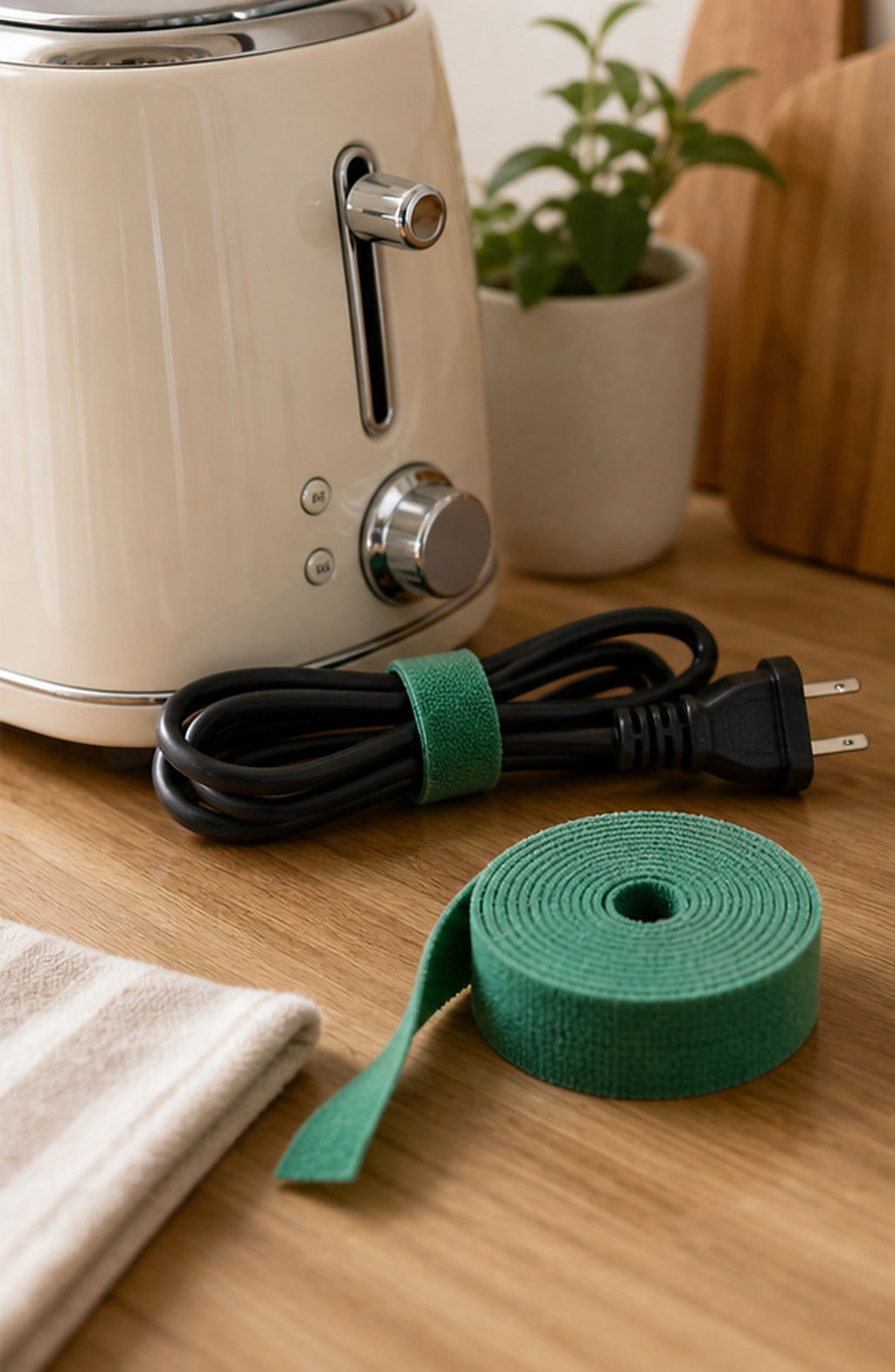 Cozy Haven Green Reusable Cable Tie Roll lifestyle image 2