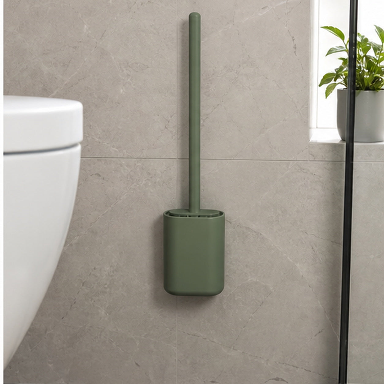 Cozy Haven Green Wall-Mounted Silicone Toilet Brush Set lifestyle image 3