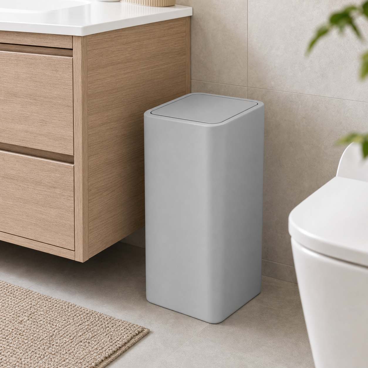 Cozy Haven Slim Press Lid Bathroom Trash Can - 10L - grey 1-pack 10L trash can bathroom lifestyle
