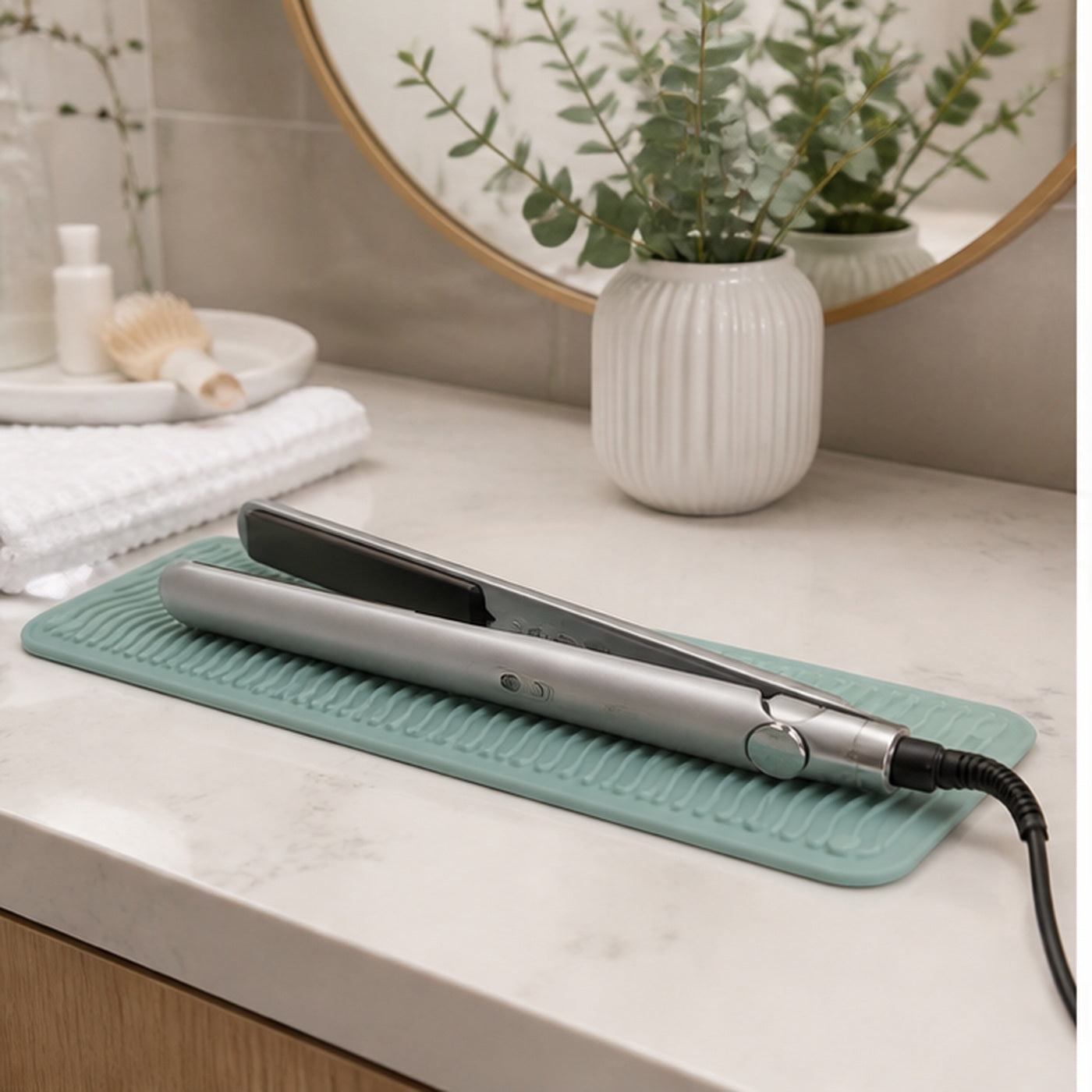Cozy Haven Sage Heat-Resistant Styling Mat lifestyle image 1